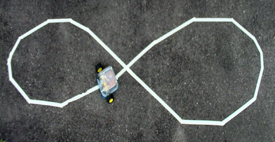 A course made with ordinary masking tape on a flat, dark surface