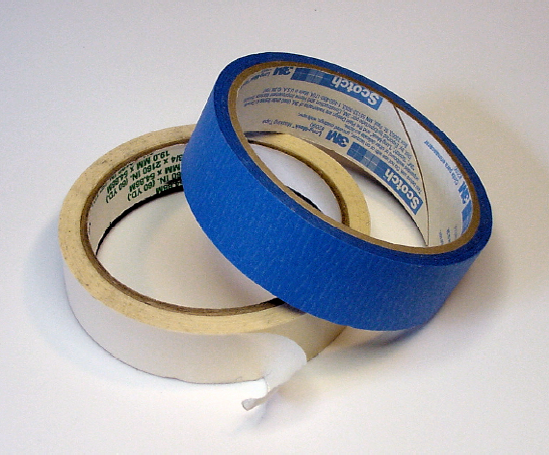 Ordinary off-white masking tape (bottom) and blue painter's masking tape (top)