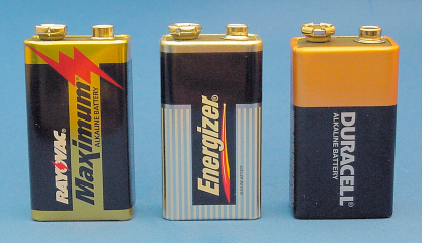 Some popular brands of alkaline 9 V batteries