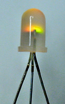 Side view of a two-color (red and green) tri-state LED