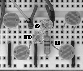 Headlight circuit built on solderless breadboard