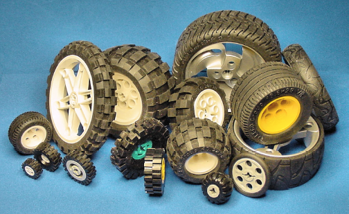 A selection of LEGO wheels