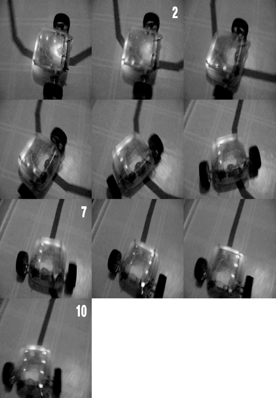 Ten video frames of the line-following robot turning a corner
