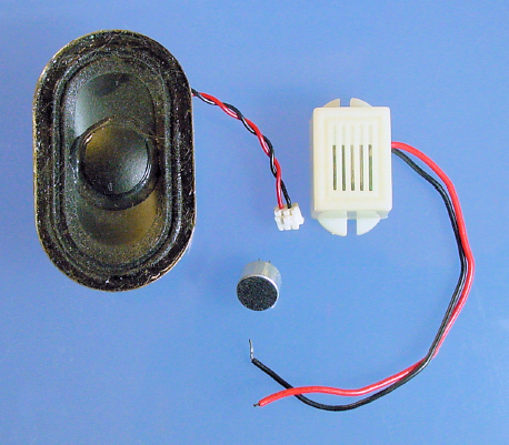 Left to right: Speaker, microphone, and buzzer
