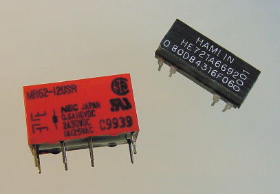 Miniature relay (left) and solid-state relay (right)