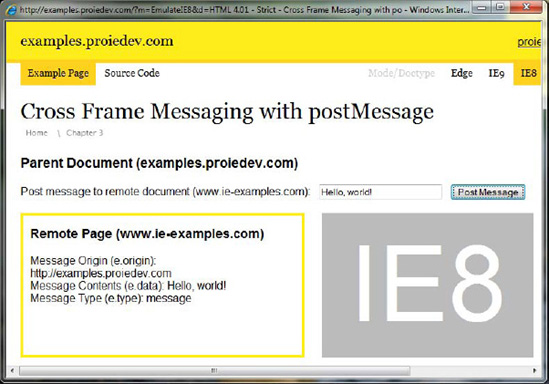 Sample page demonstrating Cross-Document Messaging with postMessage