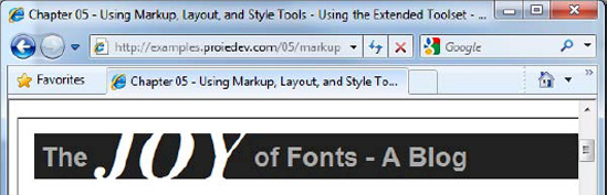 Decorative text placed within the Joy of Fonts sample web page