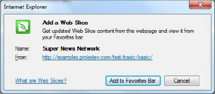The Web Slice installation dialog