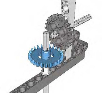 A crown gear meeting a spur gear at a 90-degree angle