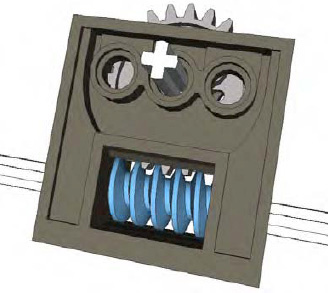 A worm gear meshed with a 24-tooth spur gear in a technic gear box