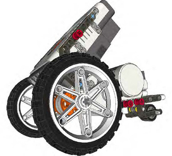 A three-wheeled robot with a caster wheel on rear
