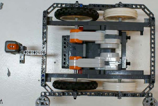 DemoBot with a single Light sensor mounted far in front of the Pivot point