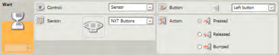 The NXT BUTTON WAIT block's configuration panel