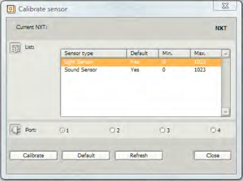 The Calibrate Sensors Tool user screen