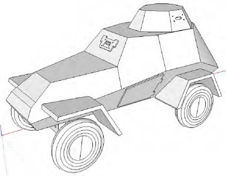 Axle and wheel attached to the chassis of the model