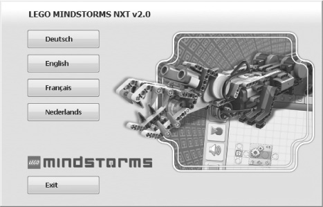 Beginning the installation procedure for Lego Mindstorms NXT 2.0 on Microsoft Windows.