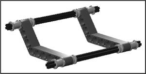 Using axles inserted into angle beam cross-holes in order to build rigid structures.