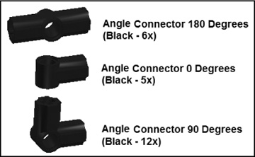 Angle connectors establish connections between axles.
