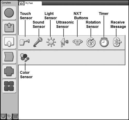 The Sensor group displays nine programming blocks.