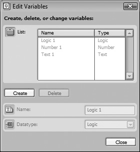 New variables are defined from within the Edit Variables window.