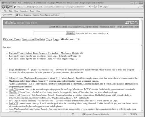 The Mindstorms page at the open directory project.