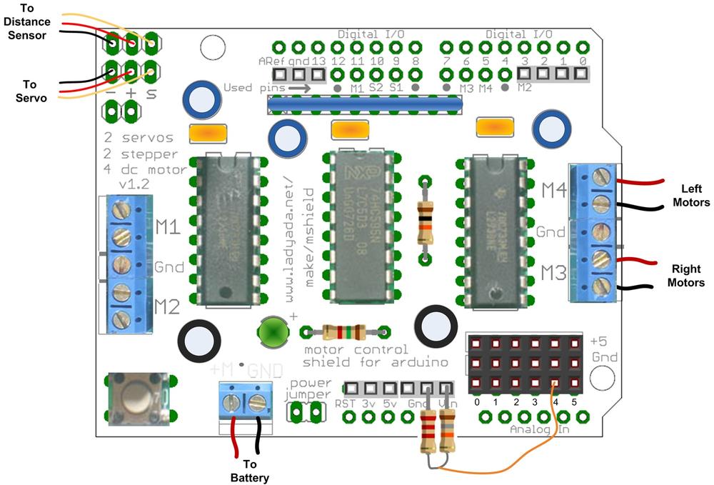 Voltage Divider Resistors soldered to Vin and Gnd pins