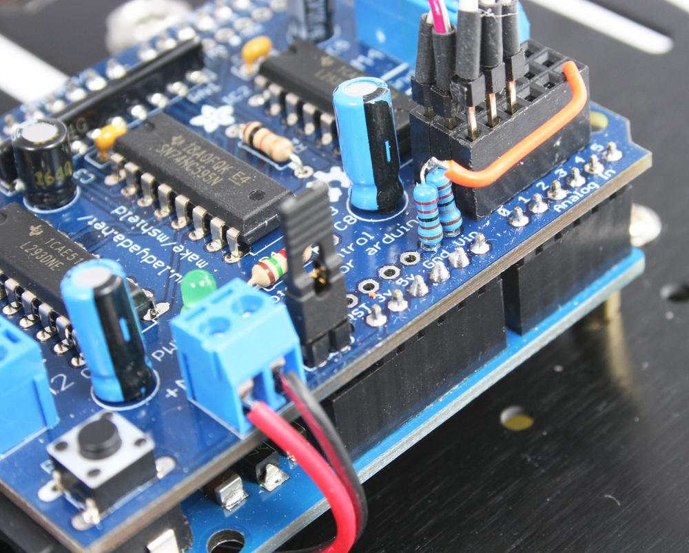 Voltage Divider Resistors soldered to Vin and Gnd pins
