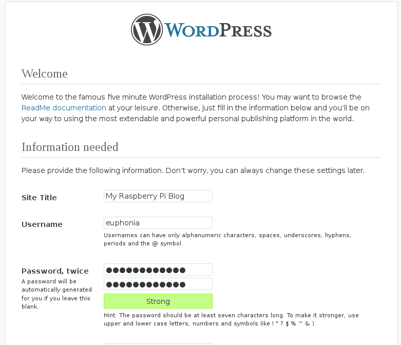 The one-page WordPress web-based setup