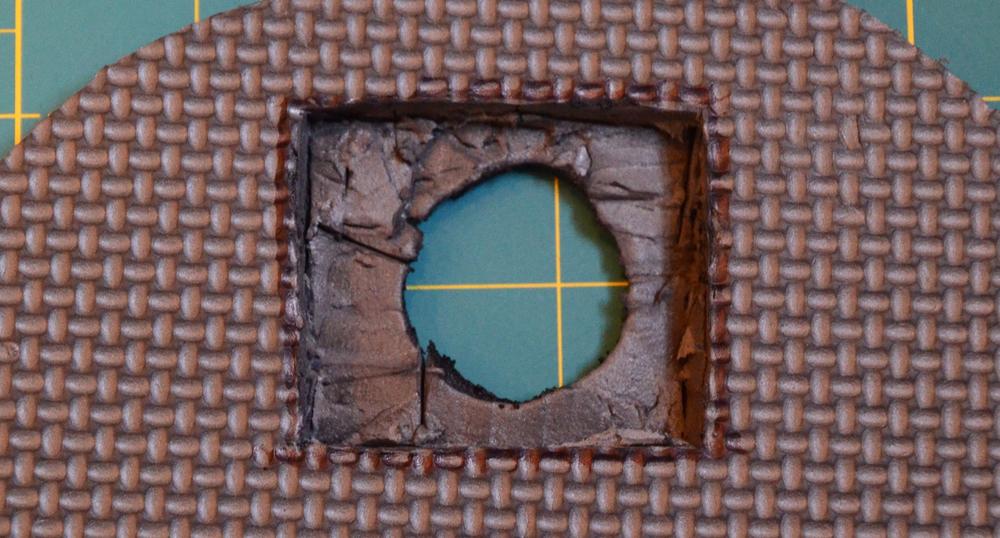 Hole to set screen into foam, viewed from back side