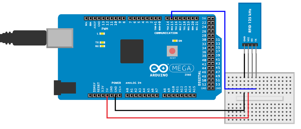 Connection diagram for Arduino and RFID reader