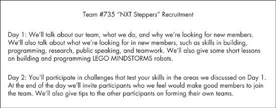 A sample syllabus for a team recruitment workshop