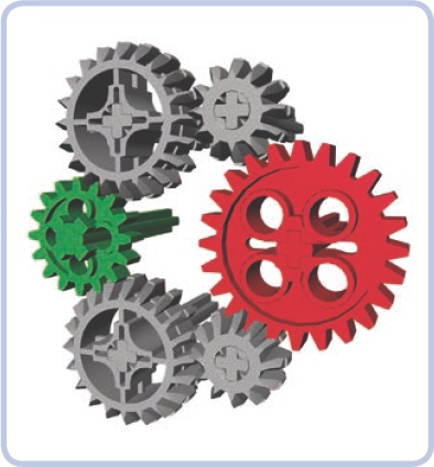 All the middle gears in this picture are idler gears. They do not affect how torque and speed are transformed between the driver gear and the follower gear.