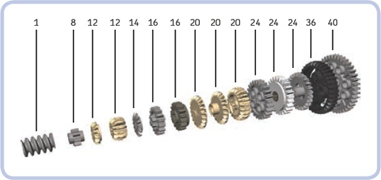 LEGO gears and their respective numbers of teeth