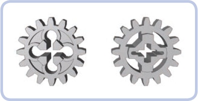 The old version of the 16-tooth gear on the left (#4019) and the new version on the right (#94925)