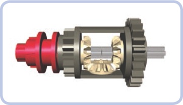 A 16/24-tooth differential gear locked by a transmission driving ring. Once locked, it works like a solid axle, not like a differential. A lockable differential is useful in many off-road vehicles, which are put at a disadvantage by regular differentials.