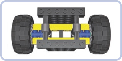A pendular suspension stabilized with a pair of shock absorbers. Note that the shock absorbers work against each other and need to be half compressed when the suspension is level. When one wheel goes up, the absorber close to it is compressed more, and the other one is compressed less.