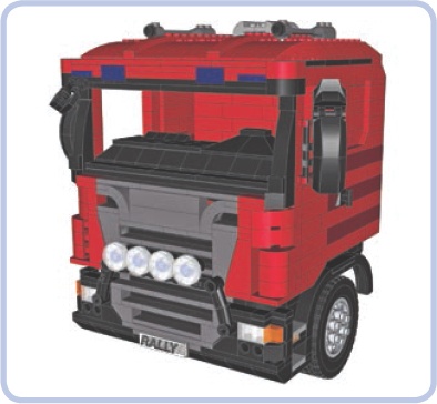 The cabin of my second model of the Scania truck with 1-stud-deep openings in its distinctive massive grille.