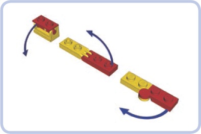 Various non-Technic connector pieces, in this case hinge bricks and plates, can keep other pieces oriented at unusual angles.