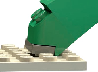 The brick separator’s unique design allows it to get close to the 1×2 plate and then lever it away from the larger plate beneath it.