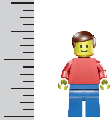 How does a minifig measure up? In our world he’s only 1.5 inches. In his world he’s 6 feet tall.
