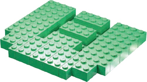 The three 2×4 bricks in the middle will help support the next layer.