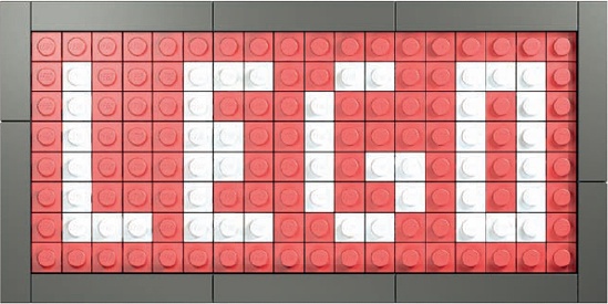 The elements making up the main image are studs-out, whereas the border is made up of standard tiles.