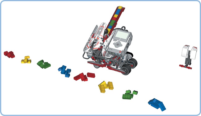 Feel like building another robot? The BRICK SORT3R sorts LEGO bricks by color (red, yellow, green, and blue) and size (2×2 and 2×4). You can find building and programming instructions at the book’s companion website.