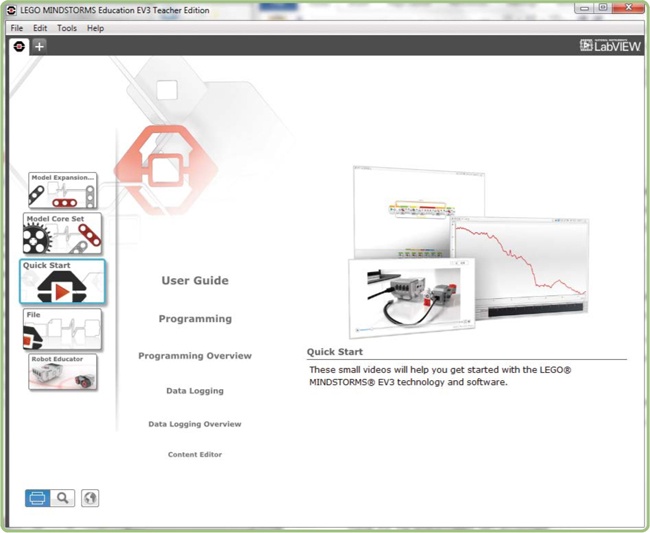 The Lobby screen for the EV3 Education Edition software