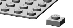 A 1x1 plate is used to show the difference in thickness between it and a waffled baseplate.