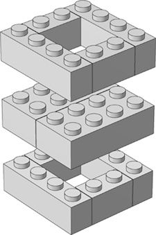 An “exploded” view of the hybrid column design showing the orientation of the different layers.