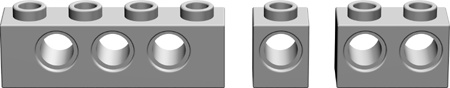 Compare the 1x4 with the other two parts shown here. The 1x1 and 1x2 have holes located directly below the studs rather than centered between them.