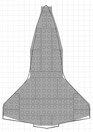 The LEGO elements are superimposed on a copy of the Design Grid with the outline of the wings drawn in.