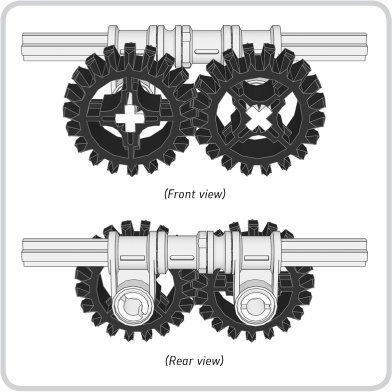 You can also achieve imperfect gear combinations by positioning the gears on connector blocks.