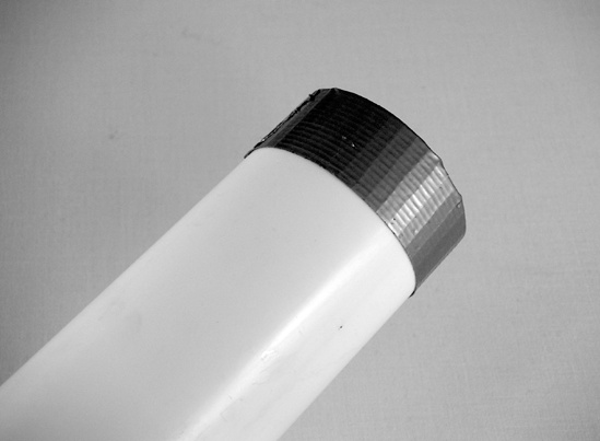 The duct tape mouthpiece before folding, after folding, and interior